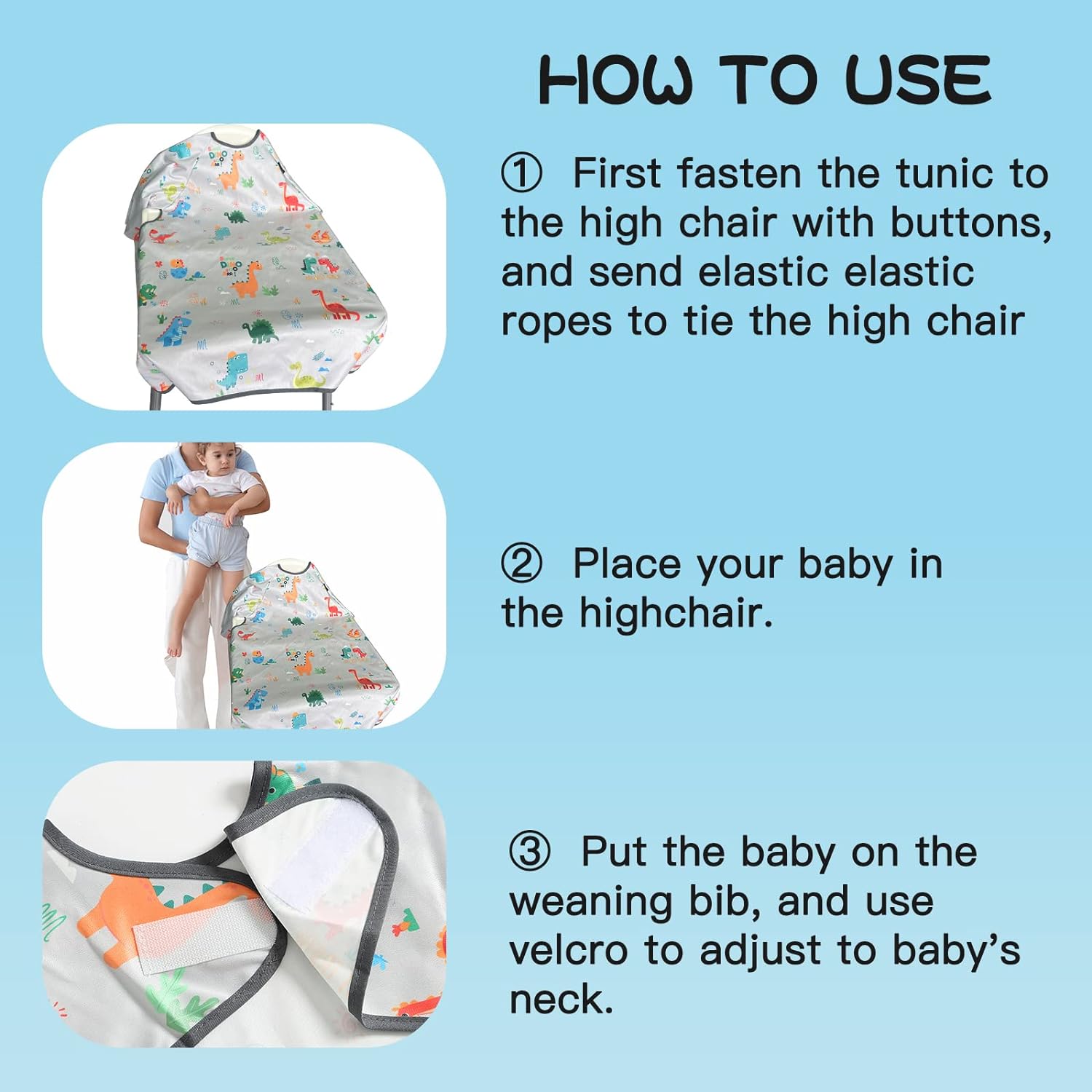 PewinGo BLW Bib Highchair Cover for Baby & Long Sleeve Bibs,Waterproof, Easy to Clean, Machine Washable,Comfortable - Image 6